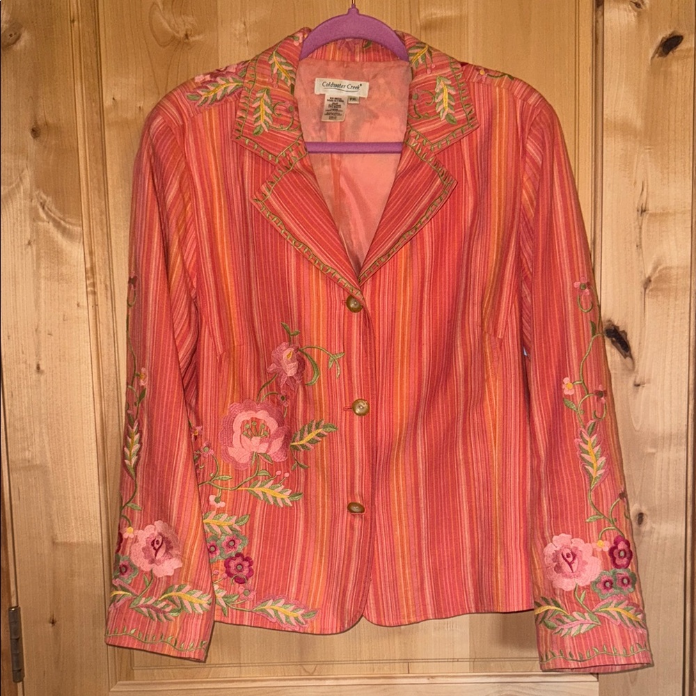 Coldwater Creek Women's Vibrant Pink and Orange Embroidered Blazer